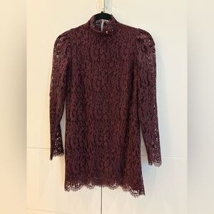 Aritzia Augustine Burgundy Lace Long Sleeve Dress